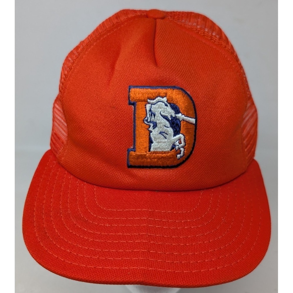 Vintage 80s Denver Broncos Trucker Hat NFL‎ Football AJD Snapback Cap Mesh FLAWS